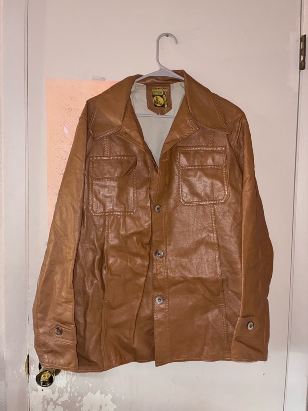 Vintage Italian Men's Tan Leather Button-Front Jacket